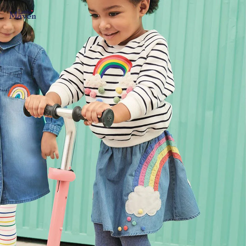 Little maven Baby Girls Summer Dress Unicorn Denim Skirt Lovely Casual Clothes Cotton for Toddler Infant Kids 2 to 7 year - Image 2