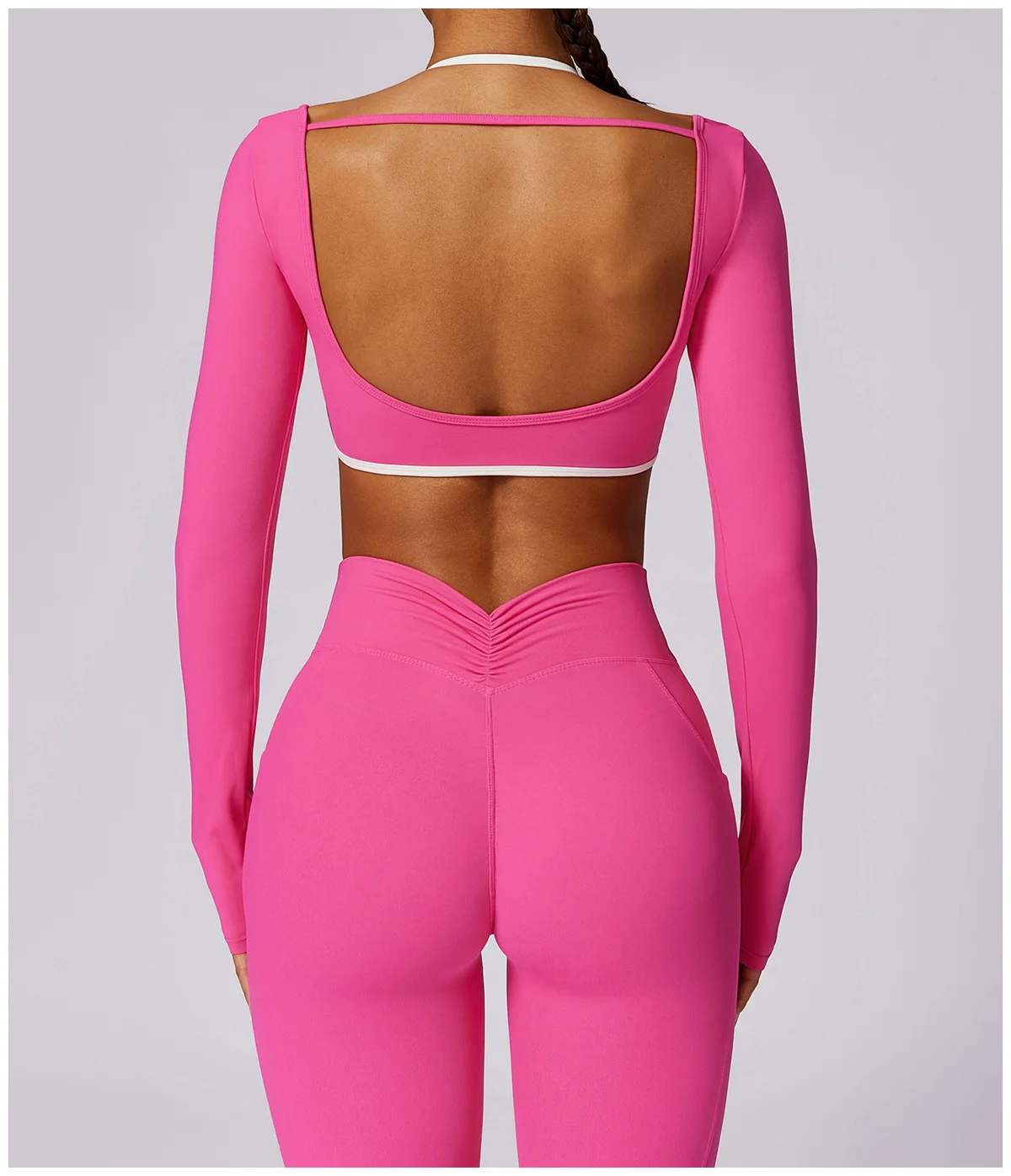2Pcs Gym Set Women Workout Backless Yoga Suit Women Quick Dry Running Legging Fitness Bra Short-sleeved Shirt Sports Suit Female - Image 6