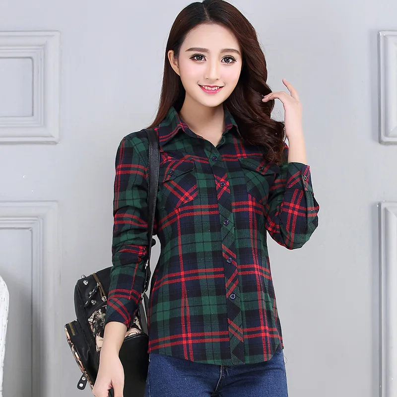Women's Plaid Shirts 2023 Autumn New Ladies Casual Long Sleeve Pocket Cotton Shirt Fine Elegant Lady Checked Tops Clothes - Image 6