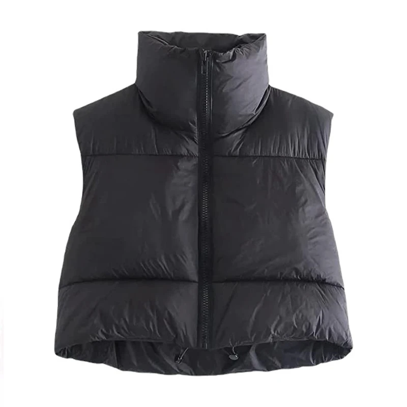 Autumn And Winter Women's Short Cotton Down Vest Short Stand-up Collar Warm Sleeveless Quilted Vest Outdoor Travel Jacket Tops - Image 6