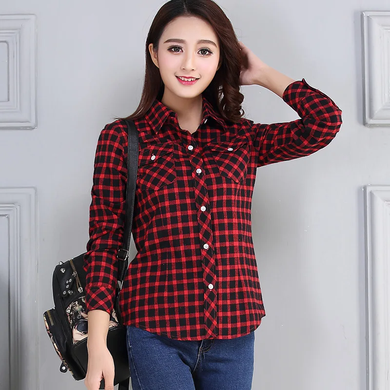 Women's Plaid Shirts 2023 Autumn New Ladies Casual Long Sleeve Pocket Cotton Shirt Fine Elegant Lady Checked Tops Clothes - Image 5