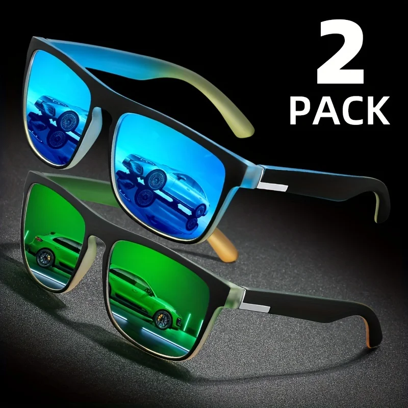 2pcs Square Gradient Mutipcolor Polarized Sunglasses Anti Glare Sun Shades For Summer Party Vacation Travel Driving Fishing - Image 3