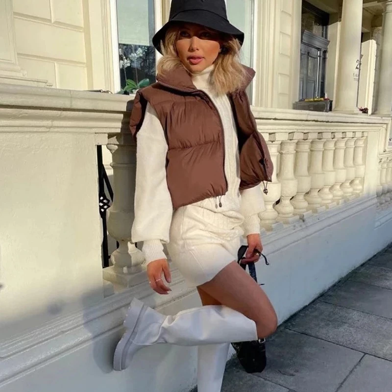 Autumn And Winter Women's Short Cotton Down Vest Short Stand-up Collar Warm Sleeveless Quilted Vest Outdoor Travel Jacket Tops - Image 3