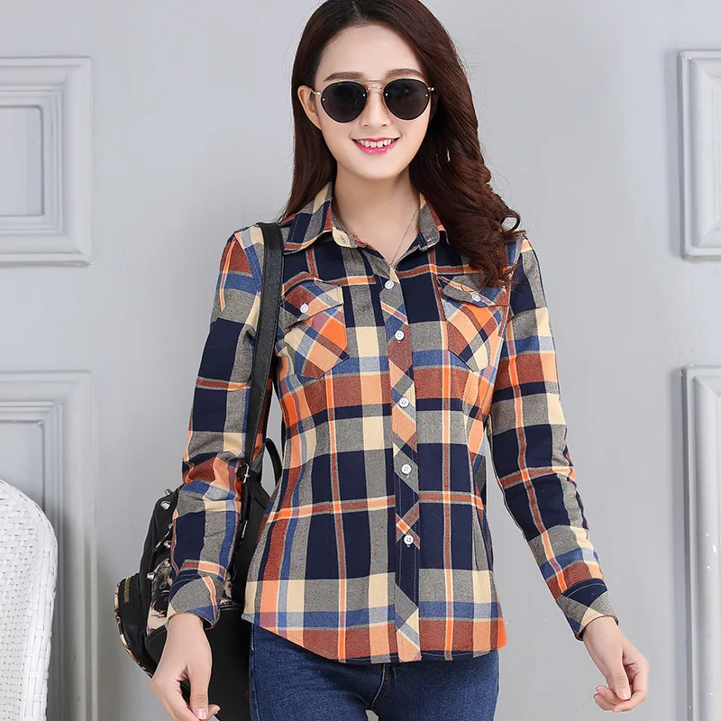 Women's Plaid Shirts 2023 Autumn New Ladies Casual Long Sleeve Pocket Cotton Shirt Fine Elegant Lady Checked Tops Clothes - Image 3
