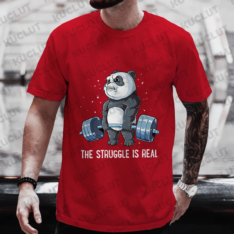 The Struggle Is Real Panda Weightlifting Graphic T Shirt Man Clothes Tops Short Sleeve Men's Brand T-shirt Gym Men's O-neck Tees - Image 3