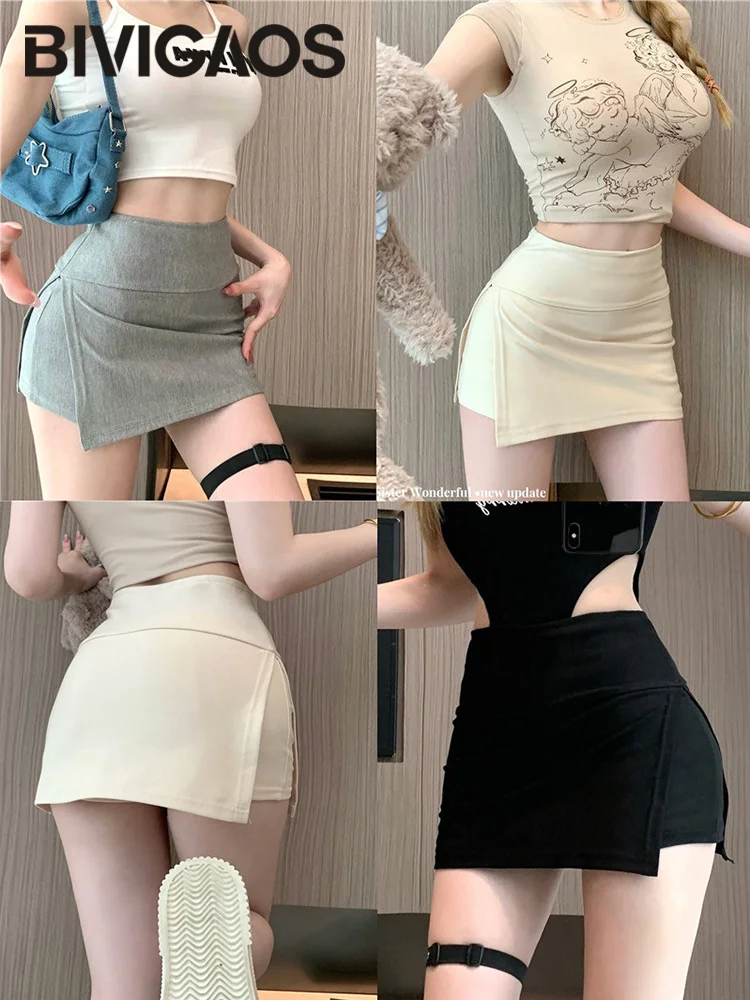 BIVIGAOS Slit Package Hip Skirt Shorts Women Sexy Fake Two-Piece Yoga Mini Short Skirts Hot Girl A-Line Sport Fitness Culottes - Image 6