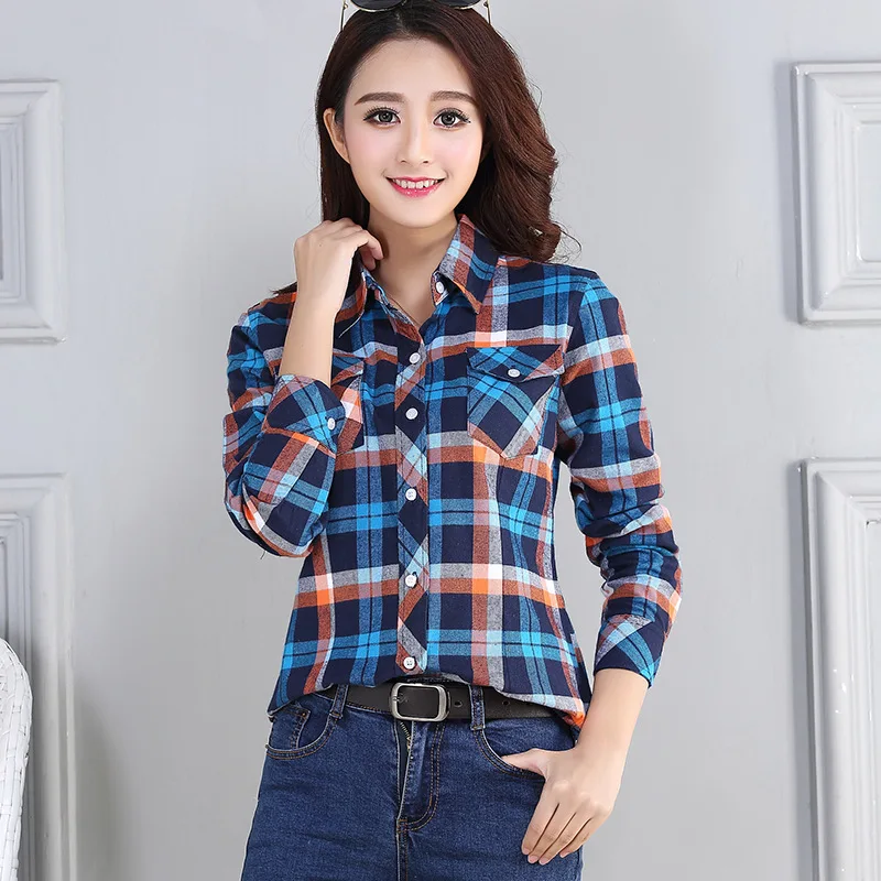 Women's Plaid Shirts 2023 Autumn New Ladies Casual Long Sleeve Pocket Cotton Shirt Fine Elegant Lady Checked Tops Clothes - Image 4