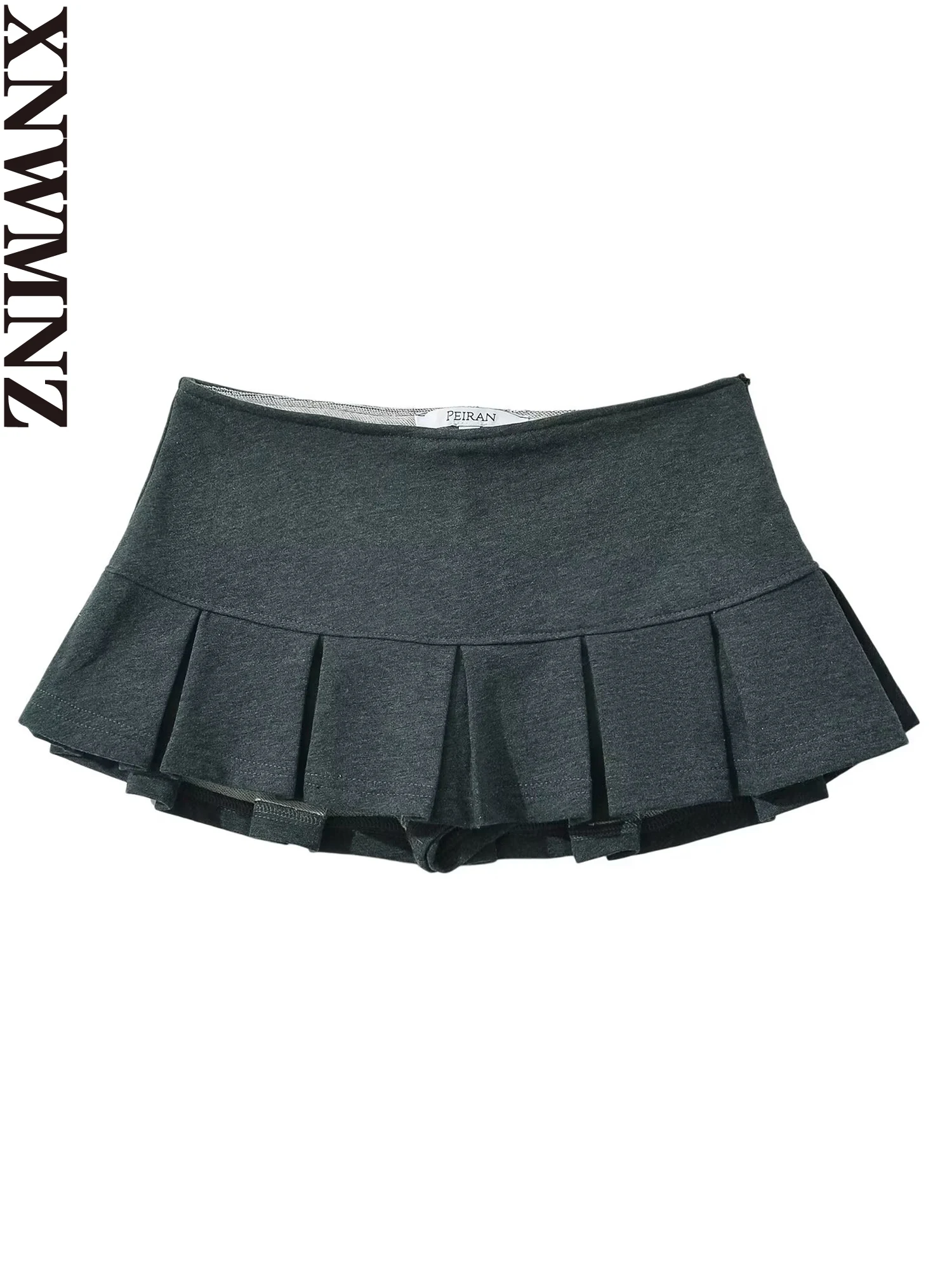 XNWMNZ 2024 Women Fashion Low waist Mini Skirt Wide Pleat Terry fabric Side Zipper A Line Skort The Spice Girls Hot Sweet Female - Image 2