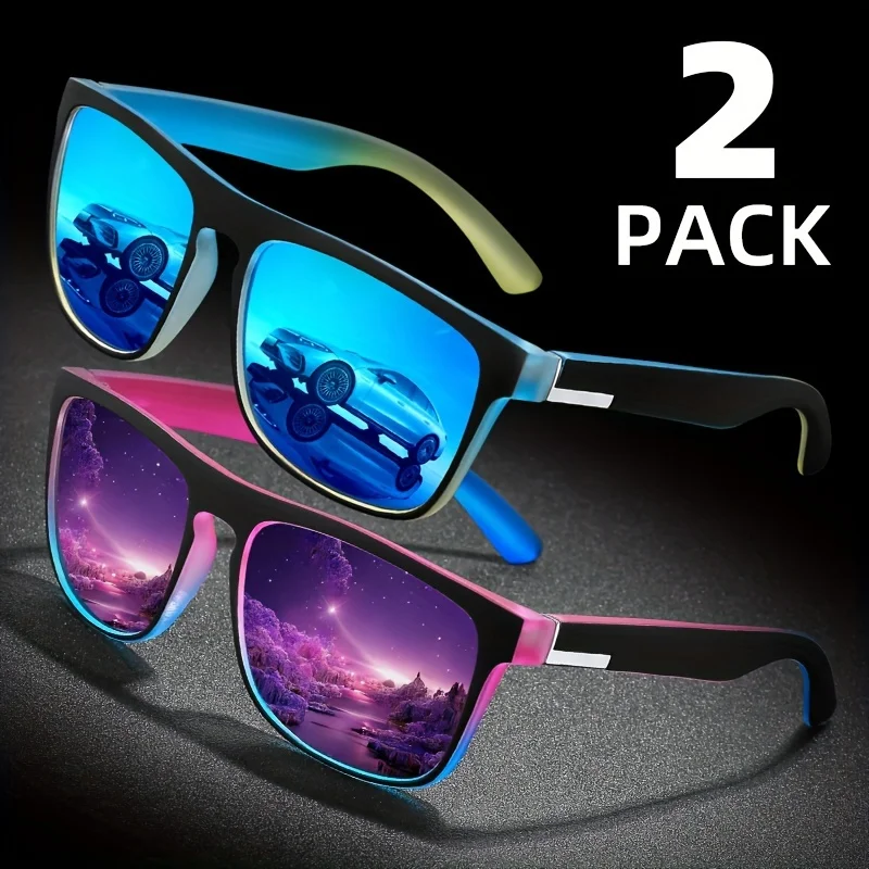 2pcs Square Gradient Mutipcolor Polarized Sunglasses Anti Glare Sun Shades For Summer Party Vacation Travel Driving Fishing - Image 2