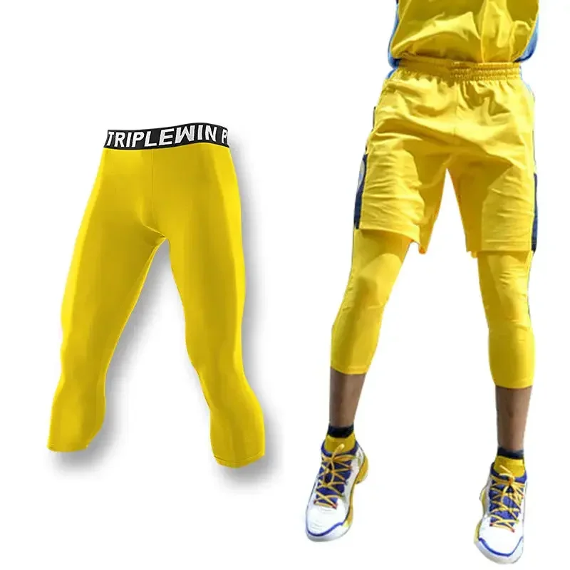 Men GYM Capri Running Tights Pants Kids Children Basketball Football Soccer Fitness Exercise Sport 3/4 Cropped Leggings Shorts - Image 3