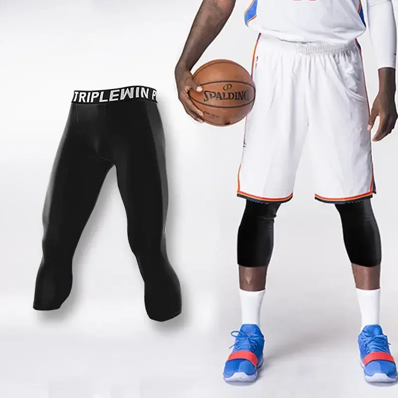 Men GYM Capri Running Tights Pants Kids Children Basketball Football Soccer Fitness Exercise Sport 3/4 Cropped Leggings Shorts - Image 2