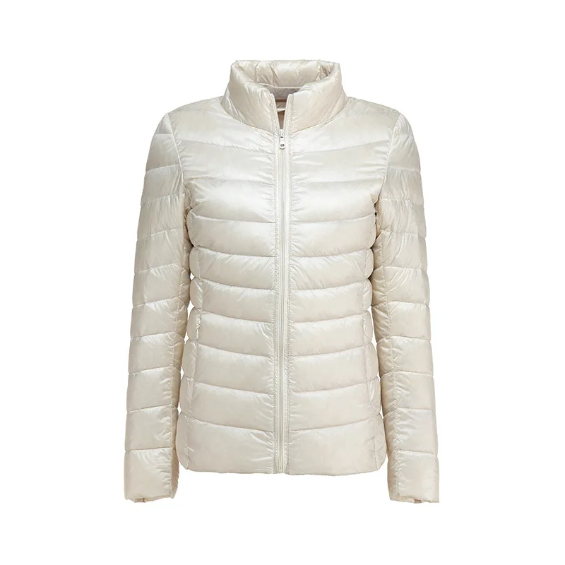 Women's Short Slim Fit Puffer Jacket 2023 New Spring Stand Collar Ultra Light Weight Portable Windproof White Duck Down Coat - Image 4
