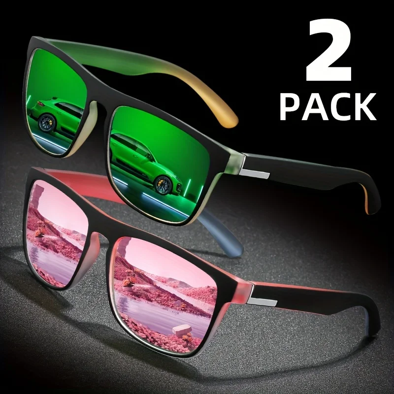 2pcs Square Gradient Mutipcolor Polarized Sunglasses Anti Glare Sun Shades For Summer Party Vacation Travel Driving Fishing - Image 4