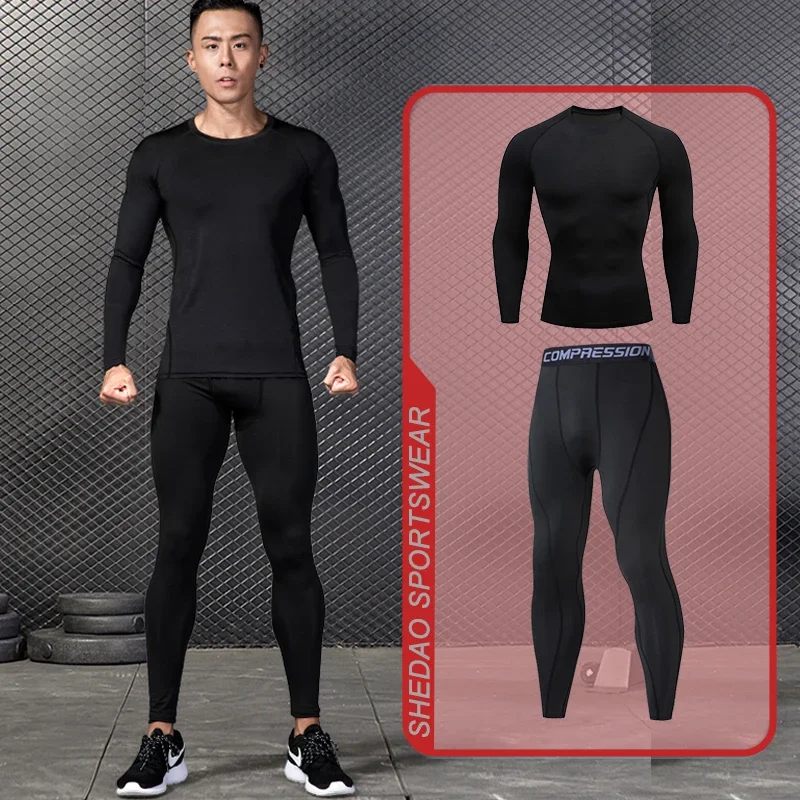 Mens Running Sports Compression Sportswear Set Gym Jogging Tight Athletic Clothes Fitness Tracksuit Suit Muscle Training Jersey - Image 4