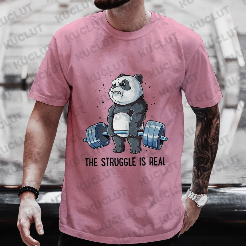 The Struggle Is Real Panda Weightlifting Graphic T Shirt Man Clothes Tops Short Sleeve Men's Brand T-shirt Gym Men's O-neck Tees - Image 5