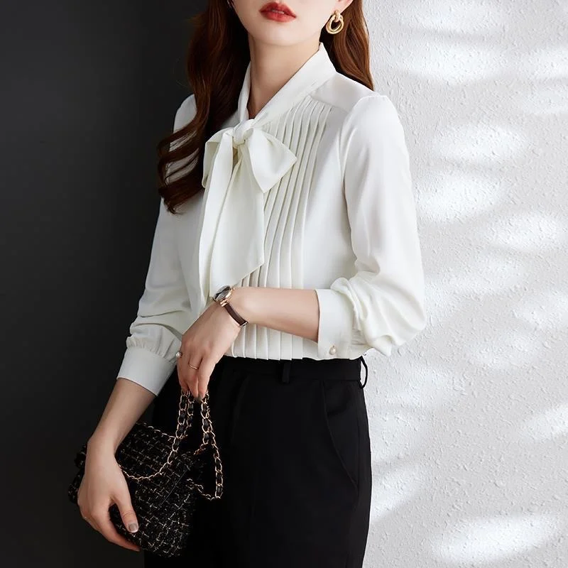 Woman Spring Autumn Style Blouses Shirts Lady Casual Long Sleeve Bow Tie Collar Solid Color Blusas Tops G2650 - Image 4