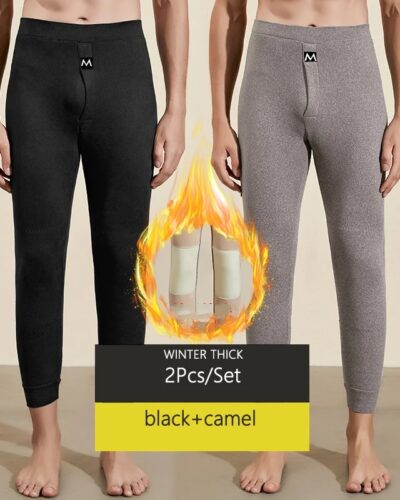 Men’s Winter Thermal Leggings – 2-Piece Thick Warm Wool Underwear Pants