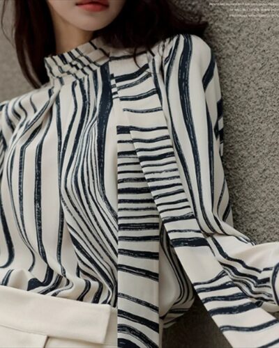 Women’s Zebra Striped Retro Shirt – Autumn Long Sleeve Personality Top