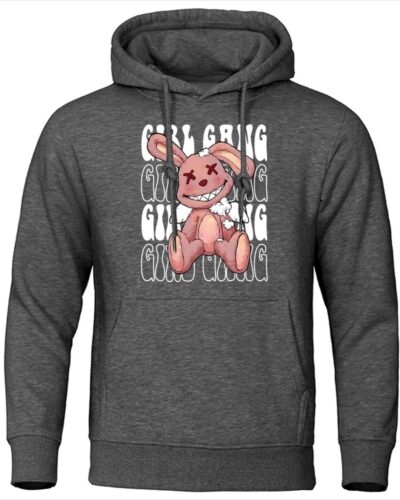 Girl Gang Broken Rabbit Doll Print Men’s Hoodie Harajuku Loose Fit Autumn Fleece Pullover Casual Sweatshirt