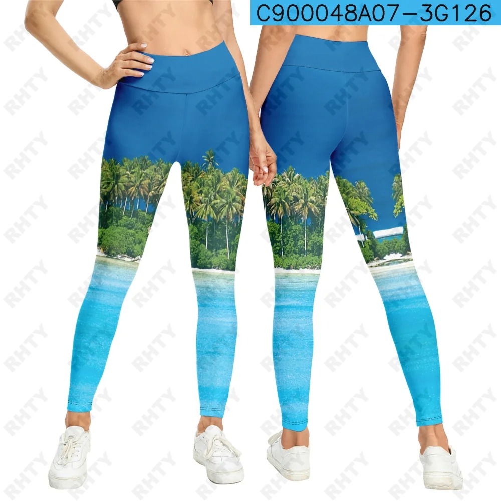 Women’s Flower Tahiti High-Waist Sport Leggings – 3D Yoga & Gym Pants - Image 2
