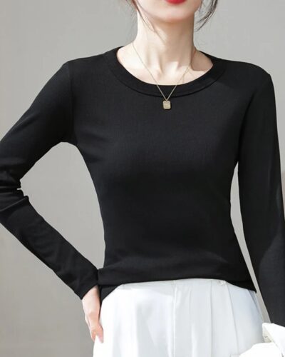Korean Style Long Sleeve T-Shirt for Women – Autumn Slim Basic Top