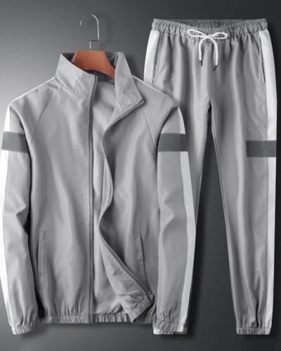 Men’s Reflective Hip Hop Tracksuit – Patchwork Sweatshirt & Pants 2-Piece Sports Suit