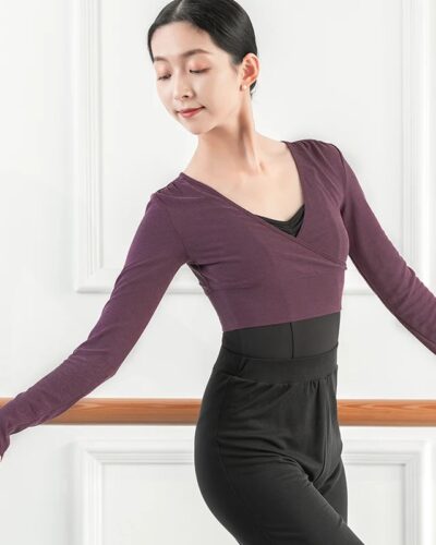 Women’s Ballet Thumb Hole Long Sleeve Crop Top – Soft Dance Training Pullover