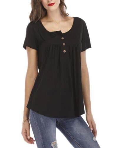 Oversized Women's 5XL Summer Fashion Loose New Short Sleeve Round Neck T-shirt Pleated Stitching Button Loose Short Sleeve Top
